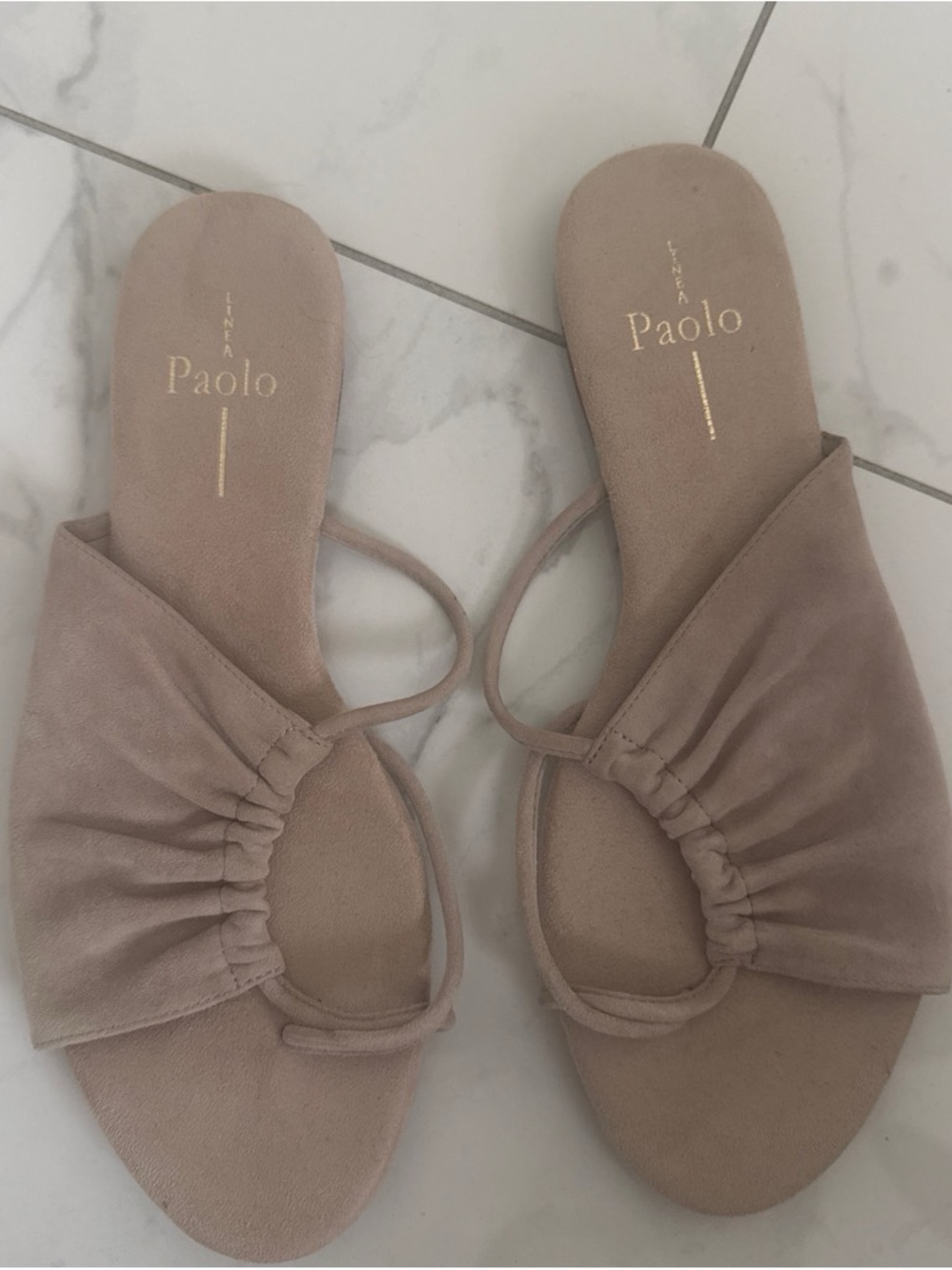 Paolo Women’s Dusty Taupe Ruché Slide Sandals